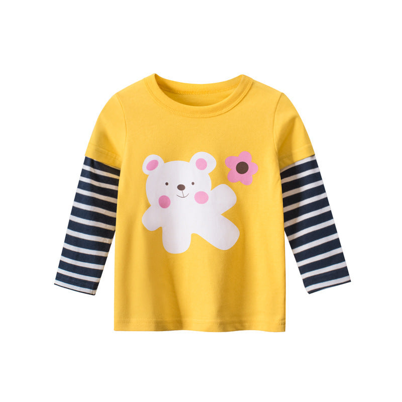 Children's Clothing Girls Bottoming Shirt Baby Clothes Fake Two Long-Sleeved T-Shirts