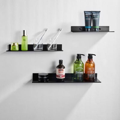 Black No-Drill Bathroom Shelf – Adhesive Wall-Mounted, Rustproof