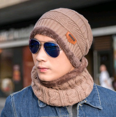 Winter Knitted Hat with Crossed Scarf Neck Warmer