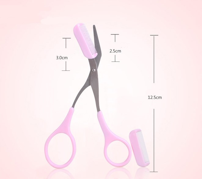 Pink Eyebrow Trimming Scissors with Comb – Ergonomic Handle & Straight Blade