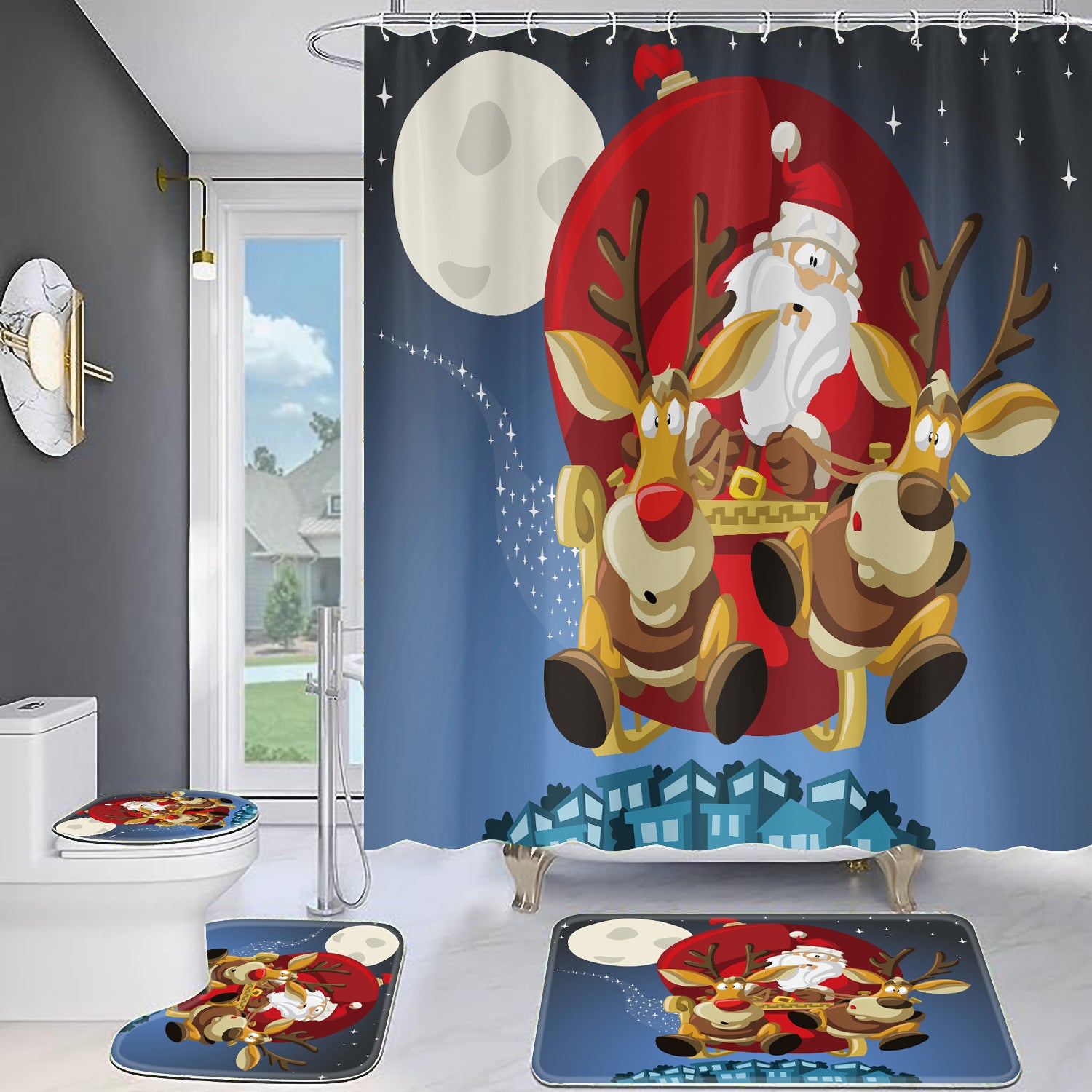 Christmas Old Man Digital Full Polyester Toilet Floor Mat
