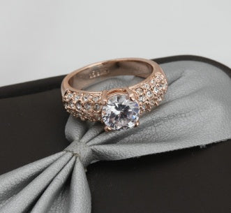 Jewelry luxury three rows of high-grade zircon rose gold engagement ring wholesale