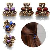 Antique Bronze Diamond and Gemstone Butterfly Grab Clip Hairpin