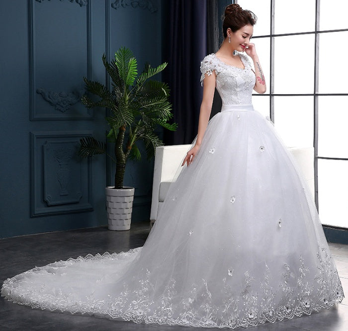 Elegant Mulberry Silk Long Tail Wedding Dress for Brides
