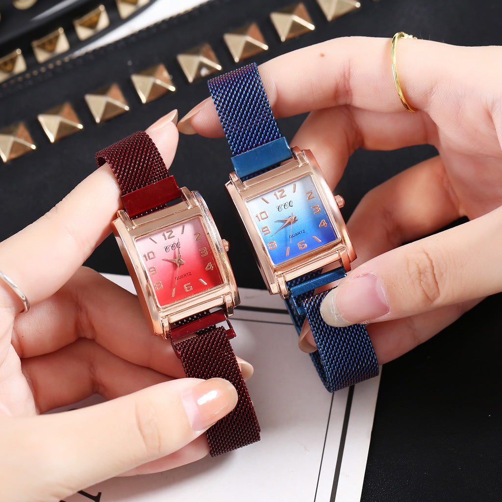 Casual Rectangular Dial Women’s Quartz Watch with Magnetic Buckle Strap