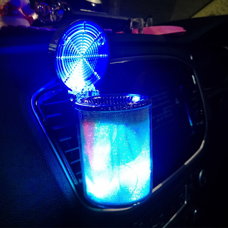 Car Ashtray with LED RGB Ambient Light, Portable Cigarette and Cigar Ashtray Container