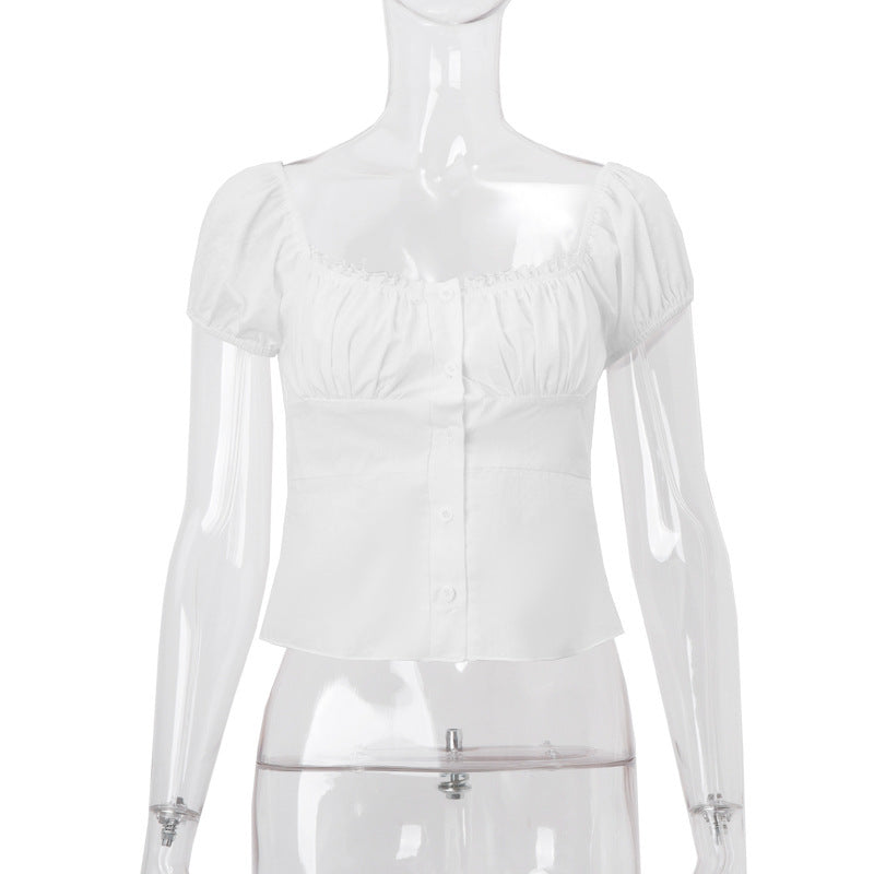 Ins Sweet Cool Square Collar Breasted Cardigan T-shirt Top For Women