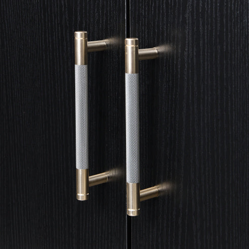 Four Door Cabinet With Metal And Crossed Leg Design
