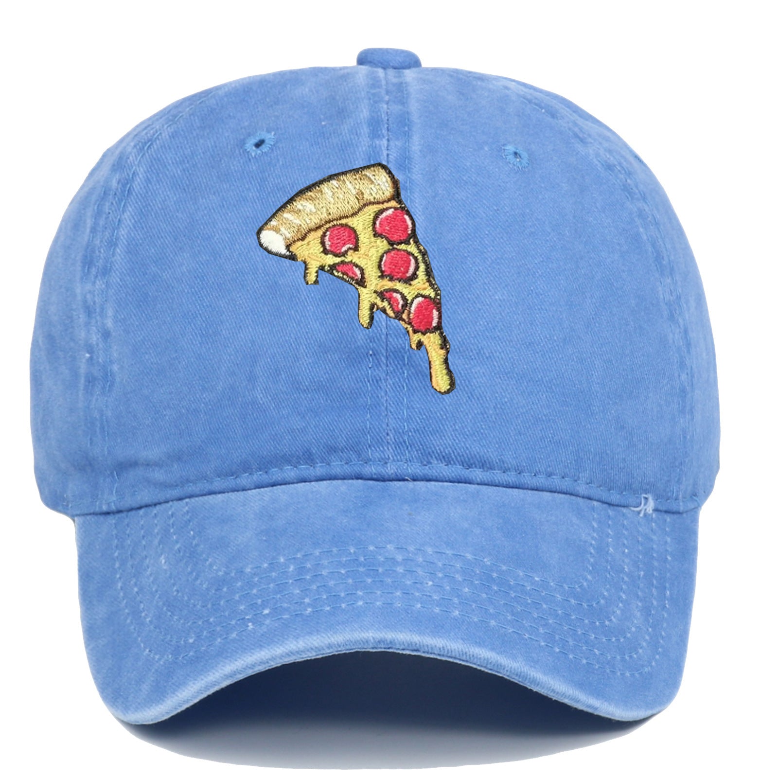 Pizza Embroidery Soft Top Baseball Cap Retro Worn Looking Washed-out