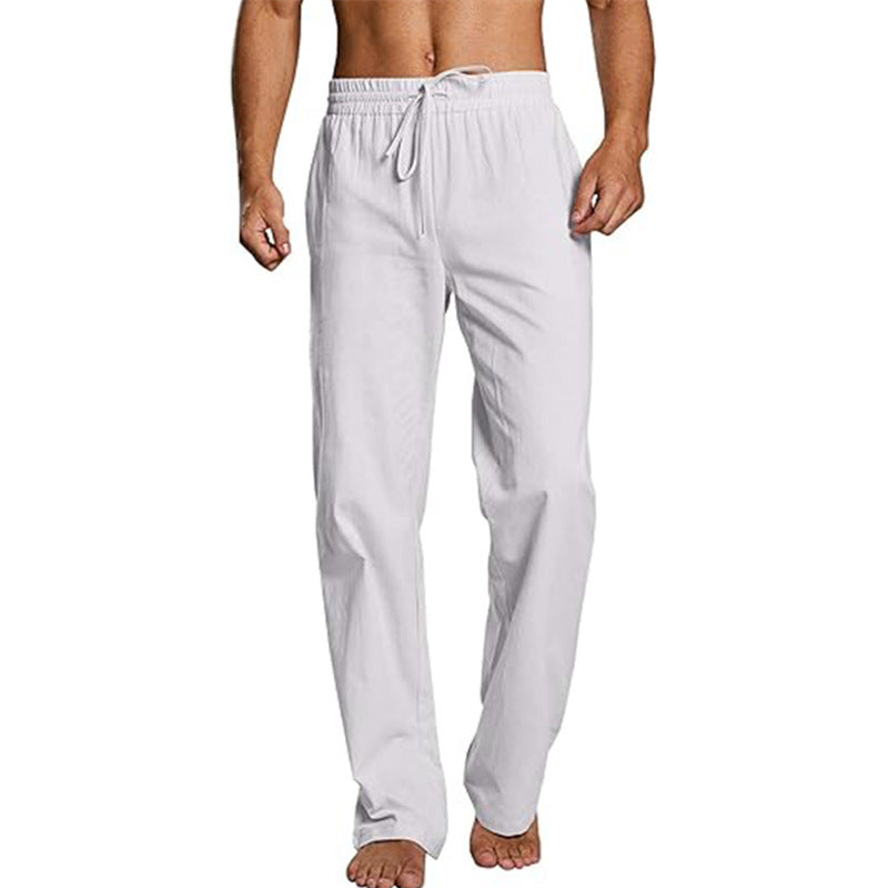 Men’s Cotton Linen Trousers – Loose Elastic Drawstring Waist Pants