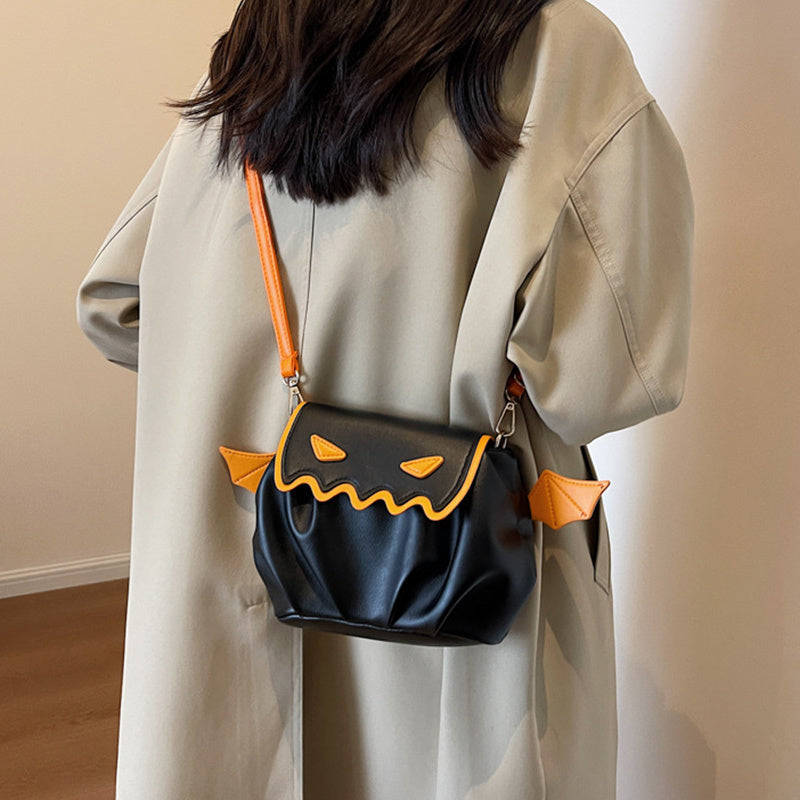 Halloween Pumpkin Crossbody Bag – Funny Cartoon Shoulder Purse with Small Wings