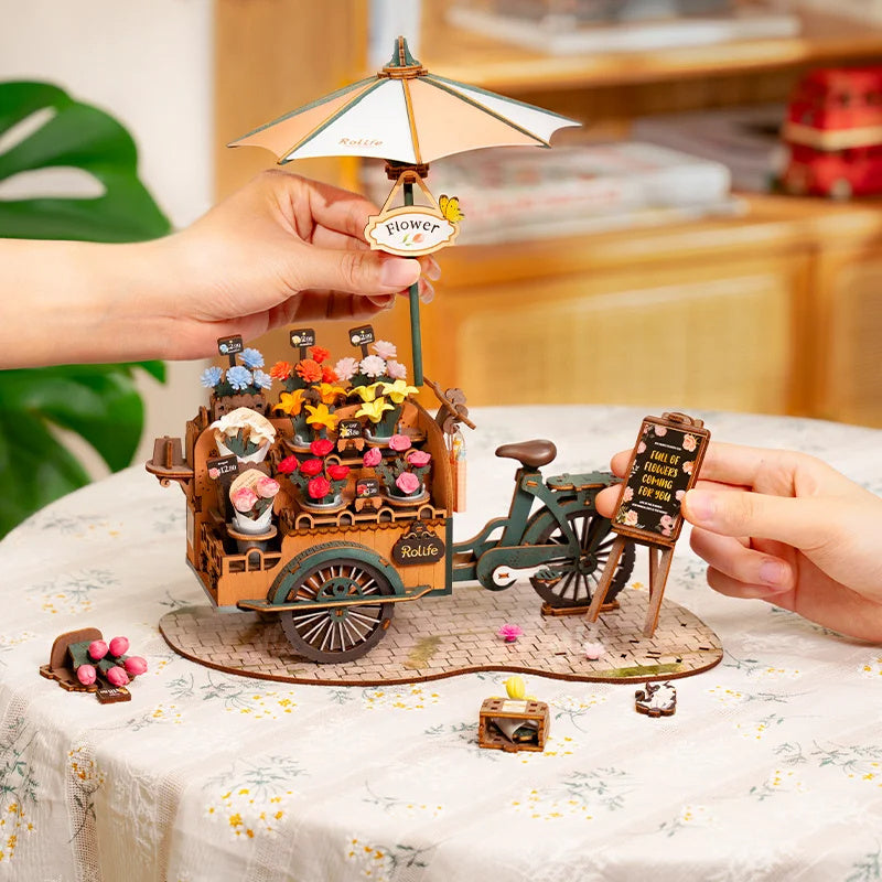 Rolife New Wooden Puzzle Blossom Cart Building Toys DIY 3D Model For Gifts