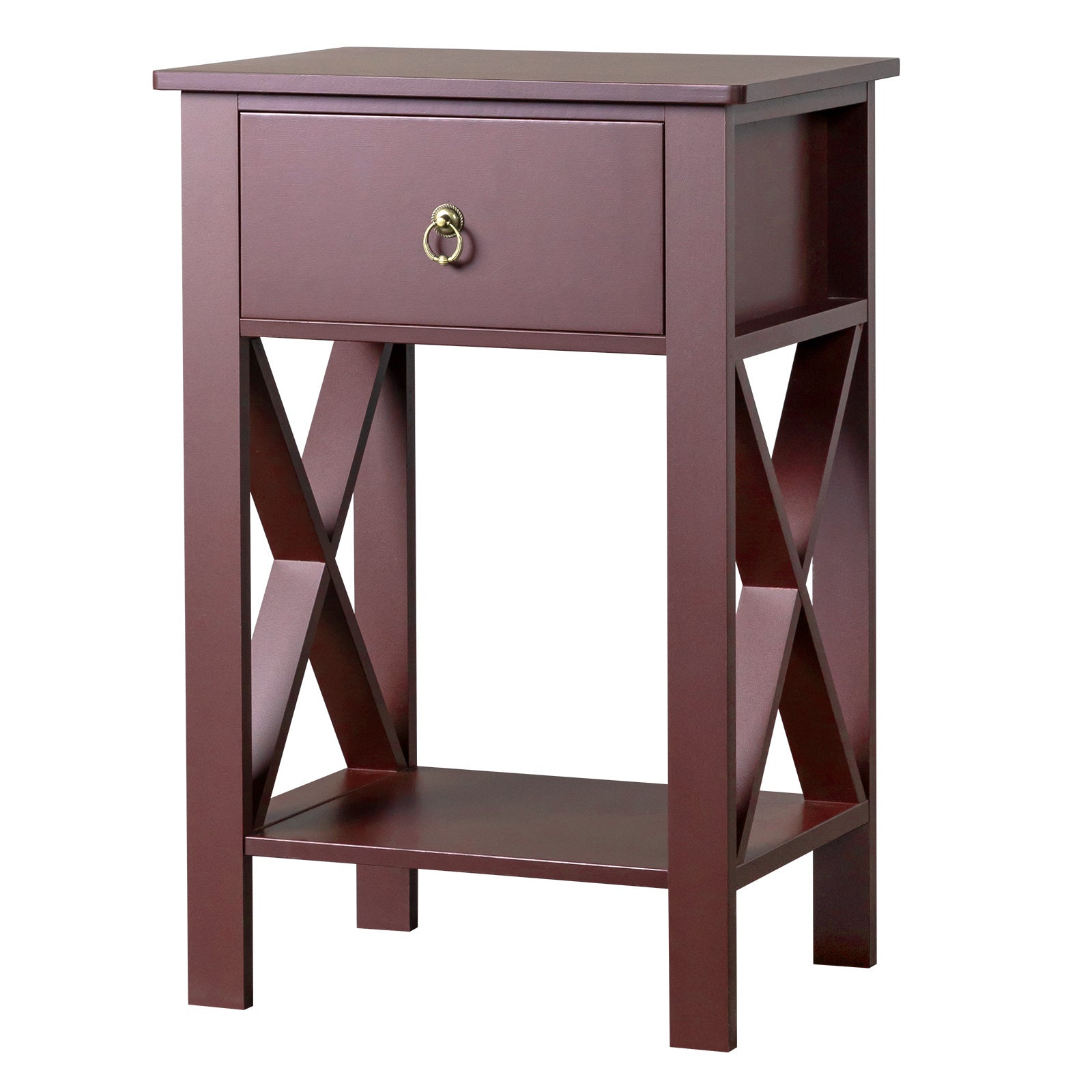 Brown P2 Grade Density Board Spray Paint, Side Cross Type, One Drawer Bedside Cabinet 2pcs