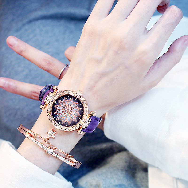 Casual Rotating Ladies Quartz Watch with Stainless Steel Strap