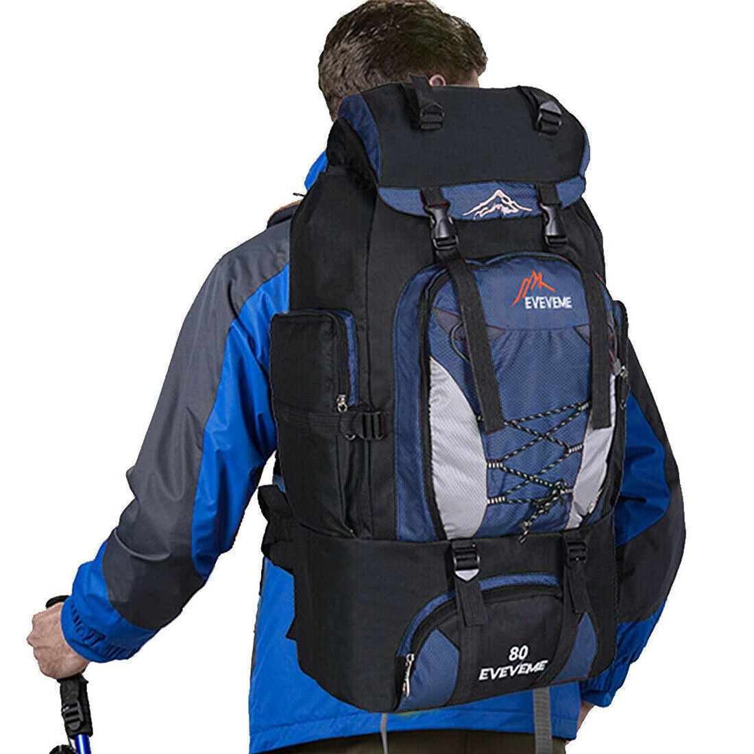 Unisex Hiking Backpack Waterproof 80L Extra Large Blue