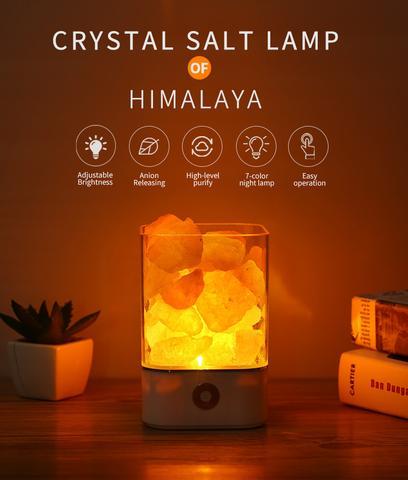 USB Crystal Himalayan Salt LED Lamp – Air Purifying Negative Ion Night Light with Color Changing