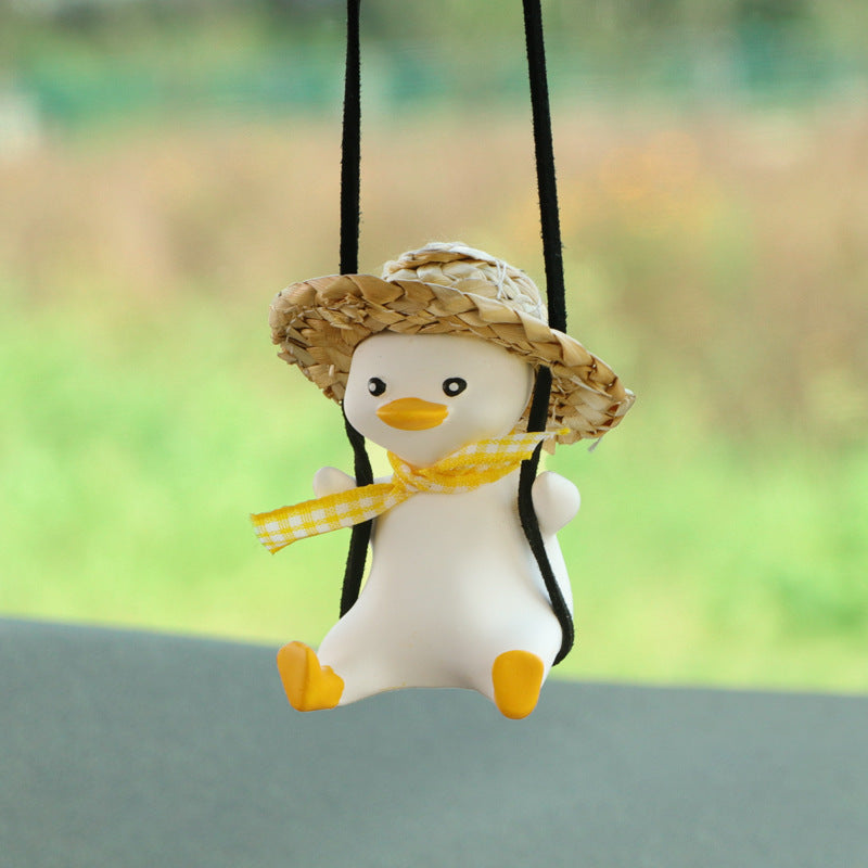Cute Anime Little Duck Car Pendant, Swinging Rearview Mirror Ornament for Girls, Interior Decoration and Gift