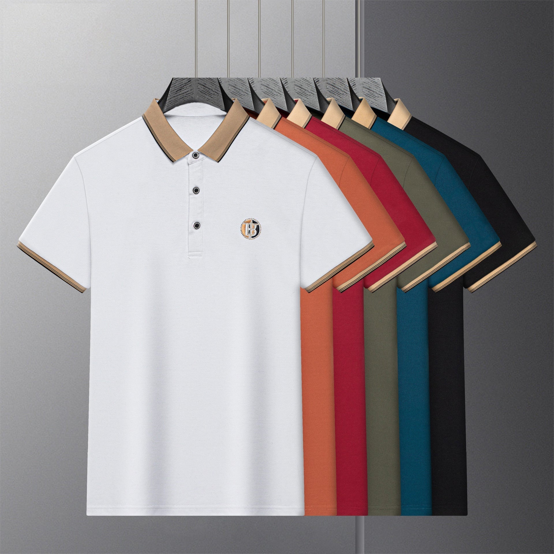 Unisex Pique Lapel Polo Tee Rhinestone Embroidery Polyester