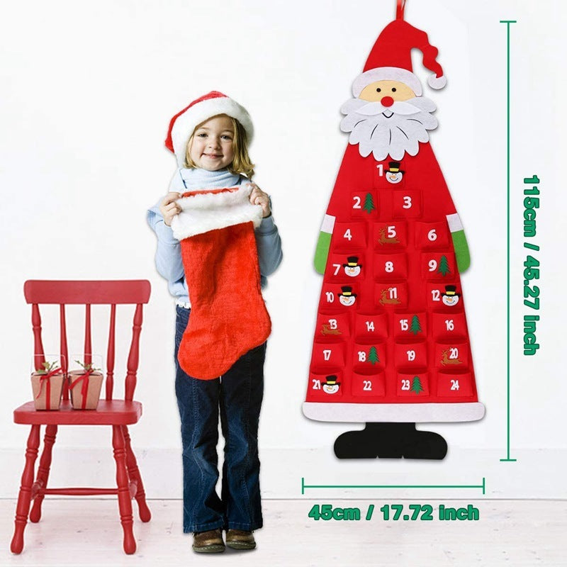 Fabric Advent Calendar with Santa Claus Felt Ornaments DIY Christmas Hanging Decoration