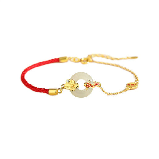 Women's Jade Red Rope Bracelet With Koi Peace Buckle