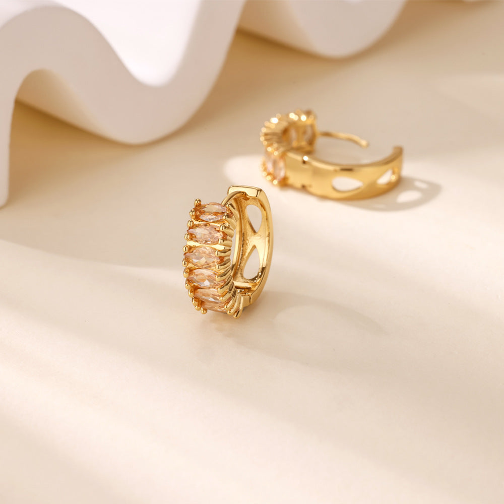 Women's Copper Geometric Zircon Inlaid Statement Earrings