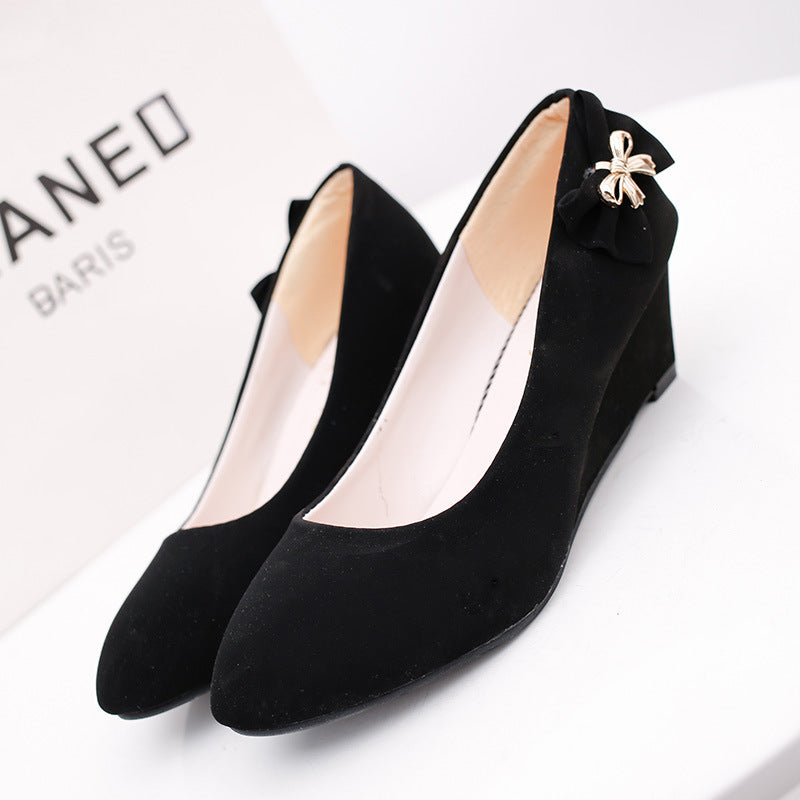 Bowknot Round Toe Wedge Single Shoes Women
