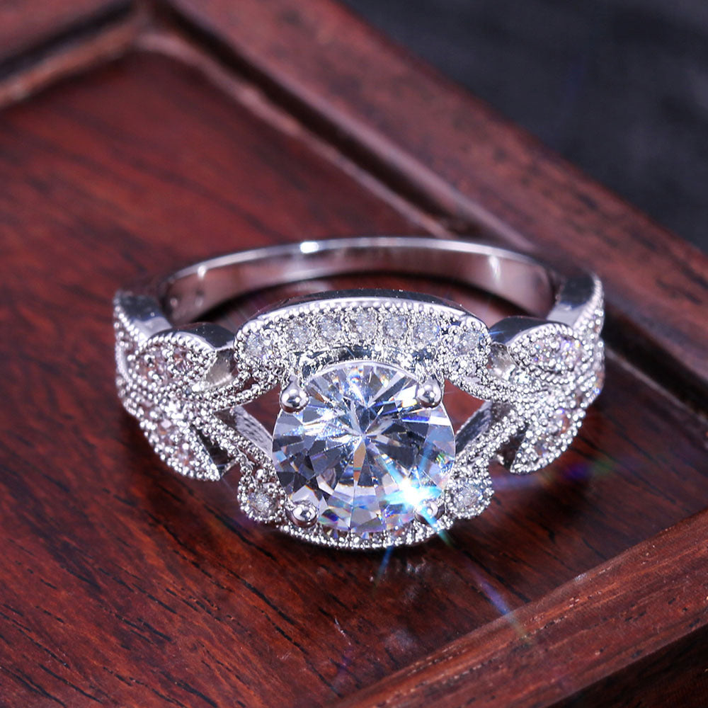Tree leaf engagement wedding ring