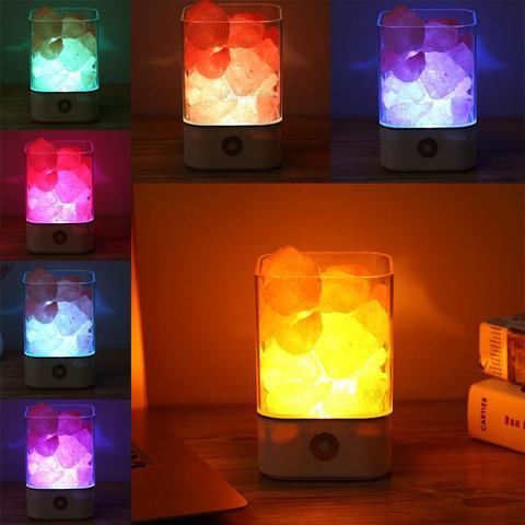 USB Crystal Himalayan Salt LED Lamp – Air Purifying Negative Ion Night Light with Color Changing