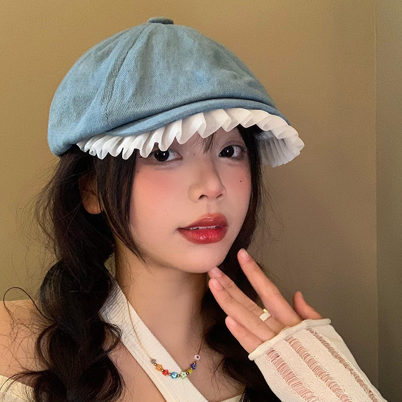 Lace Denim Beret Women's Spring And Summer Japanese-style Retro