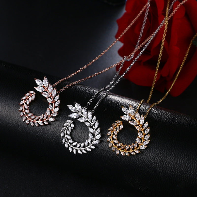 Classic Style High-end Necklace Earrings Set Olive Branch Bridal Jewelry