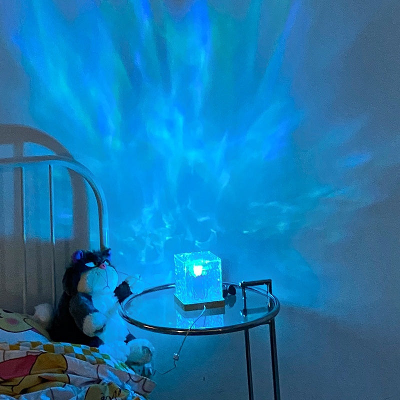 LED Water Ripple Projection Crystal Table Lamp with RGB Dimmable Ambient Night Light