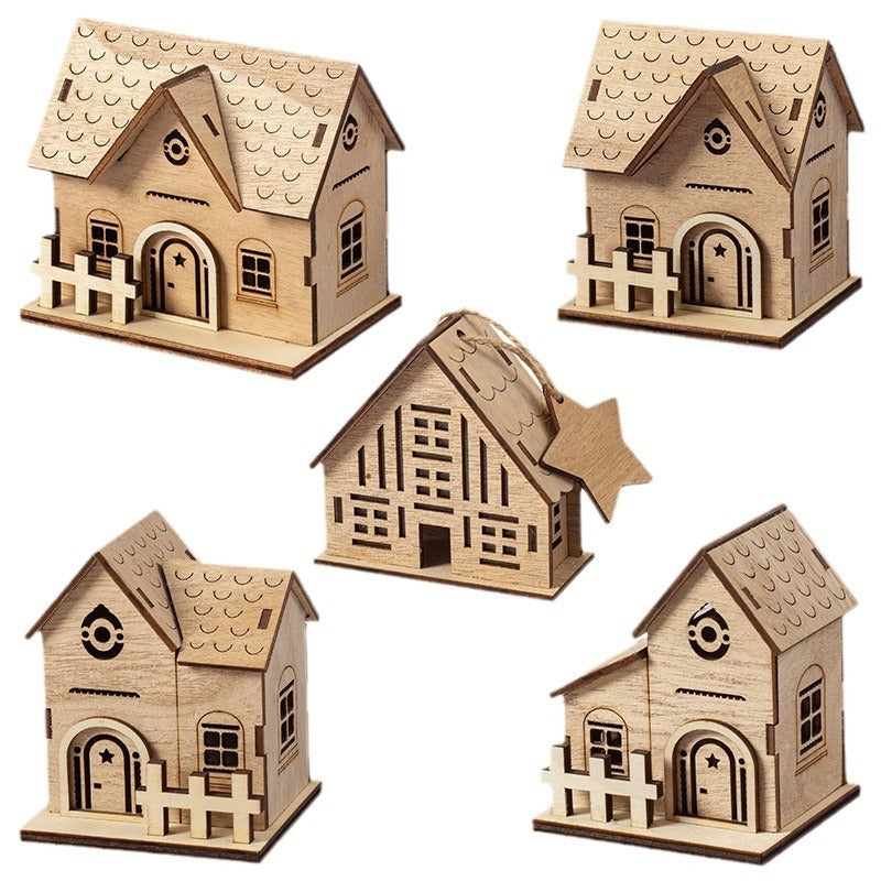 Christmas Wooden Luminous Cabin Holiday Ornaments