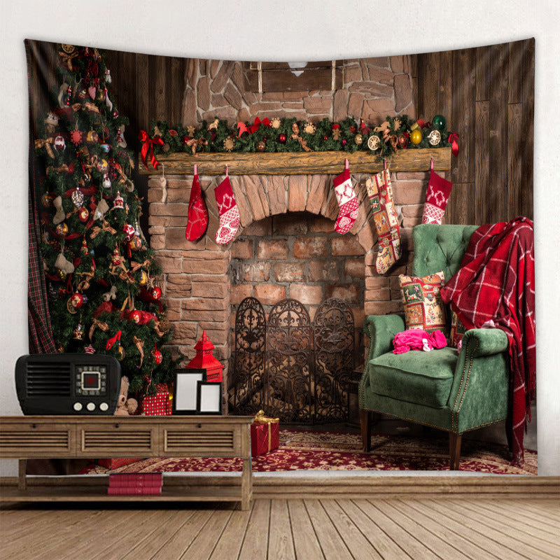 Christmas Tapestry Wall Cloth Fireplace Background Decoration
