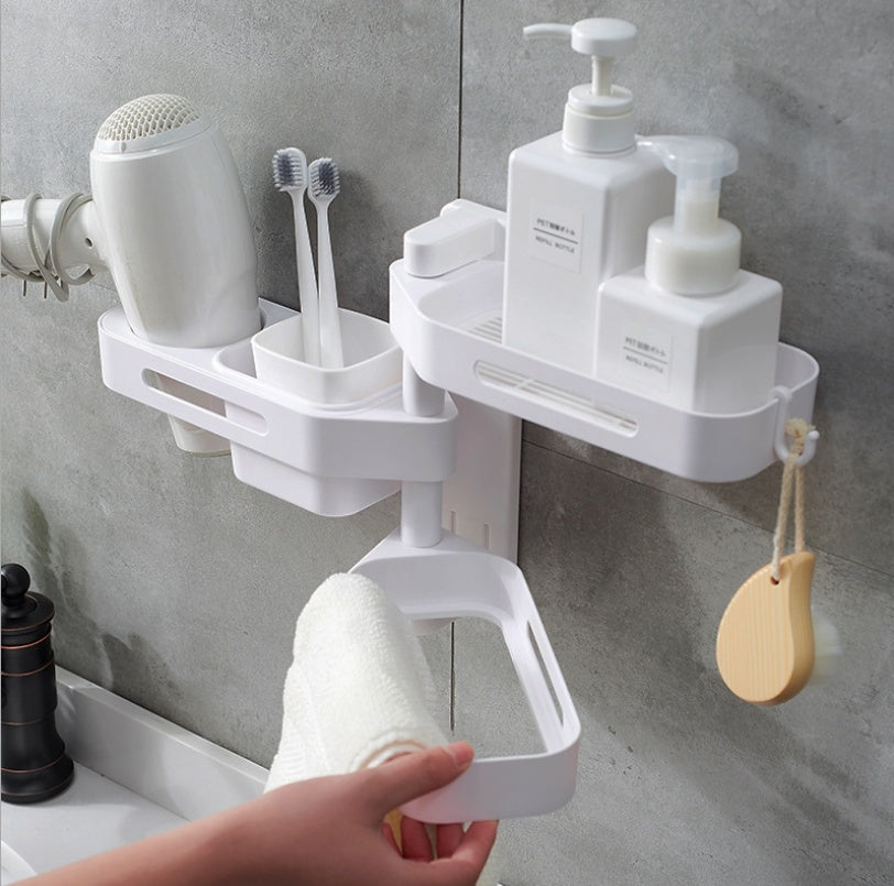 Rotating Wall-Mounted Storage Box – Punch-Free Plastic Organizer for Kitchen & Bathroom