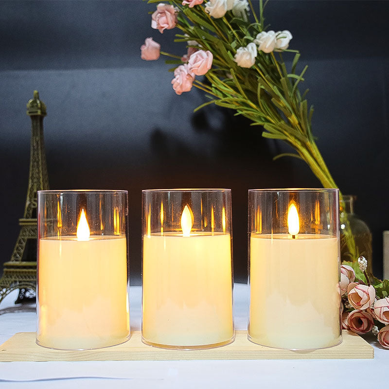 Led Electronic Luminous Candle  Transparent Glass