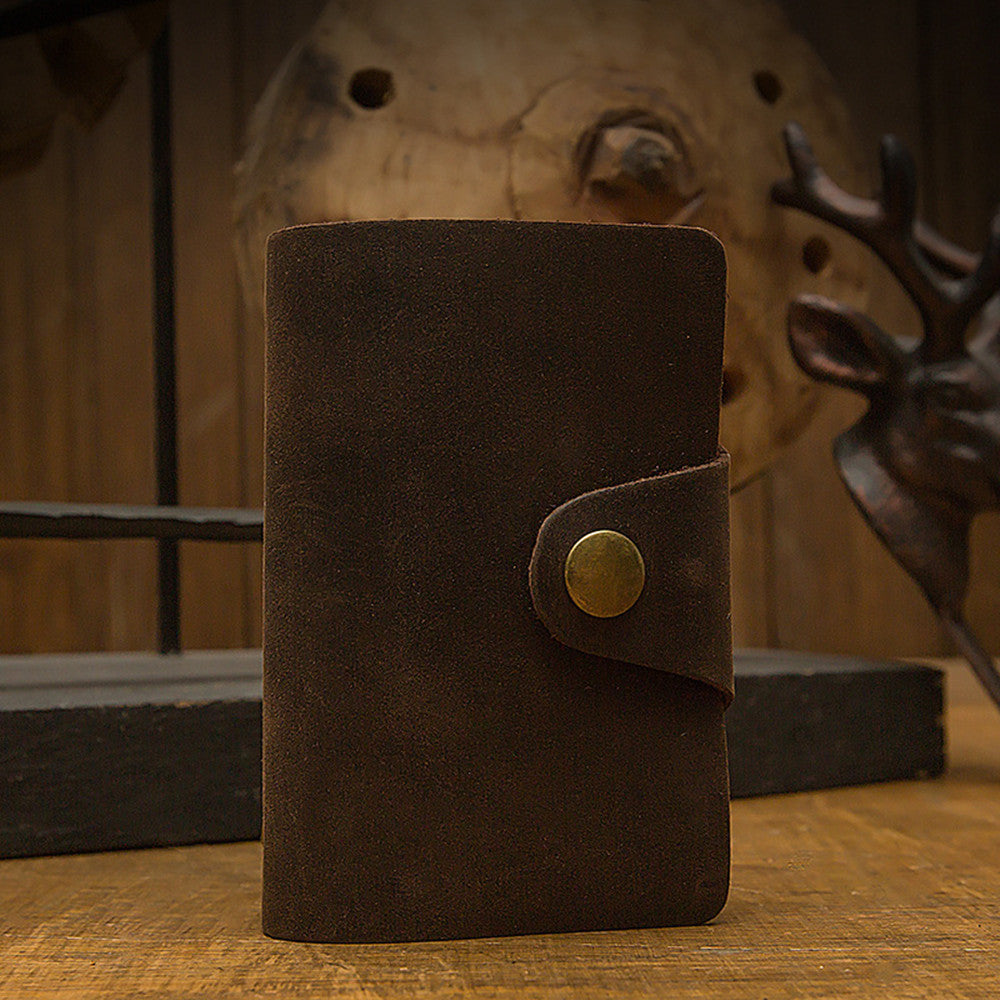 Men's Slim Cowhide Leather Card Holder Plain Pattern