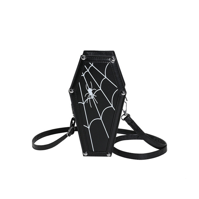 Halloween Coffin-Shaped Shoulder Bag – Gothic Spider Web Crossbody Messenger Purse