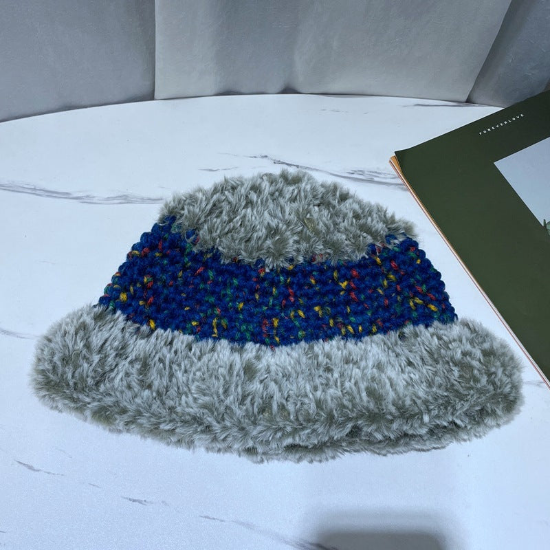 Korean-Style Plush Wool Wide-Brim Fisherman Hat with Dome Crown