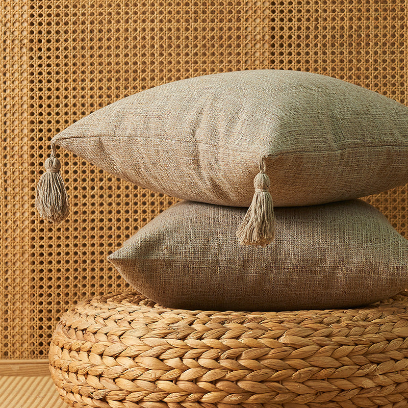 Japanese Solid Color Cotton Linen Fringe Pillow