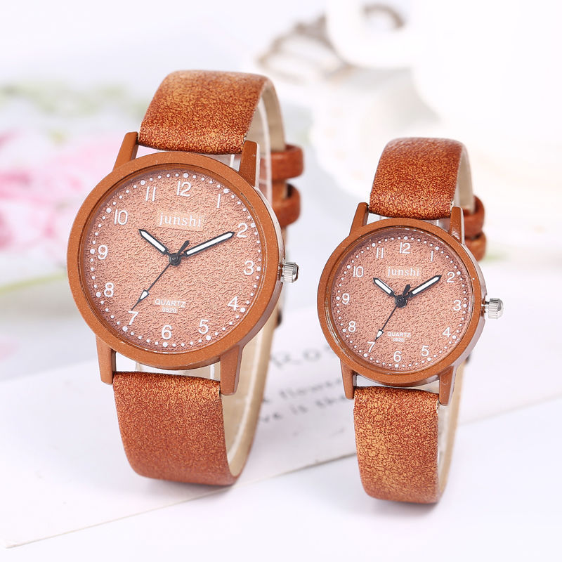 Casual Round Dial Couple’s Quartz Watches with PU Strap