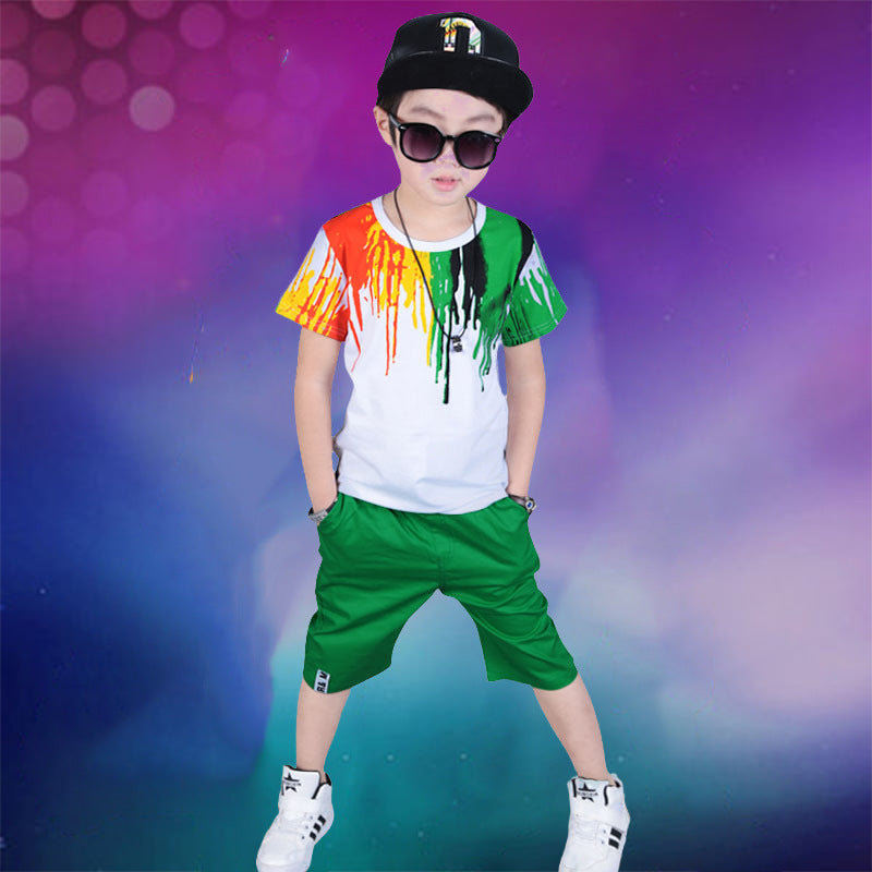 Korean Style Unisex Kids Short Sleeve Cotton Pantsuit Slim