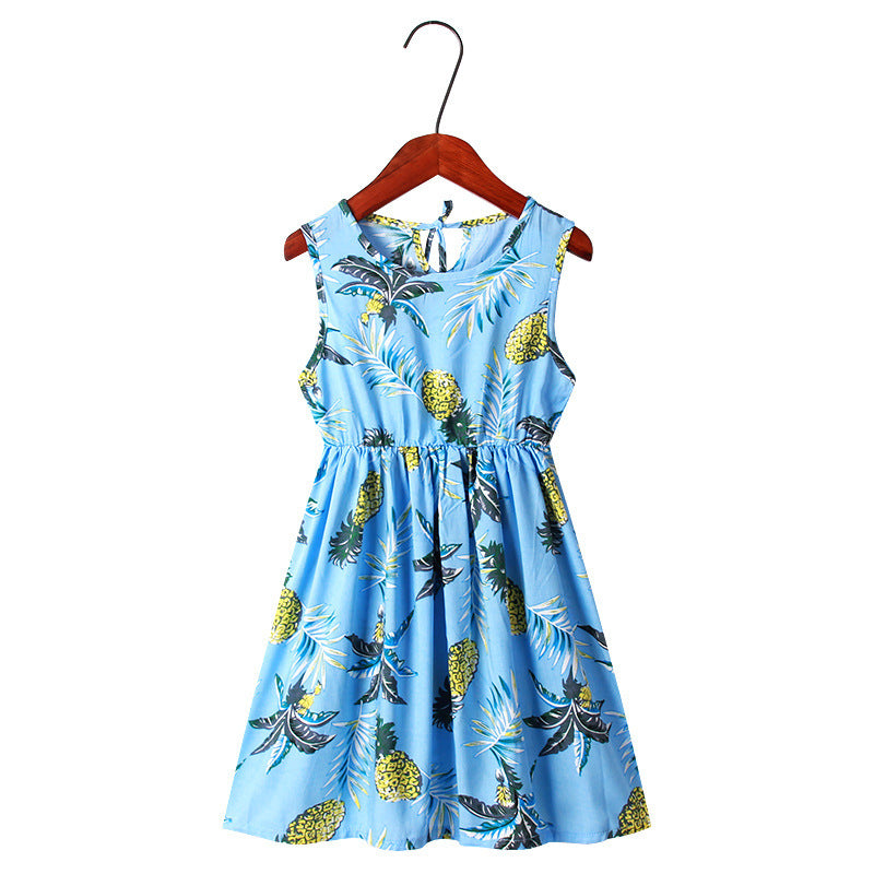 Children's Dress Lovely Print Leaf Vest Princess Skirt