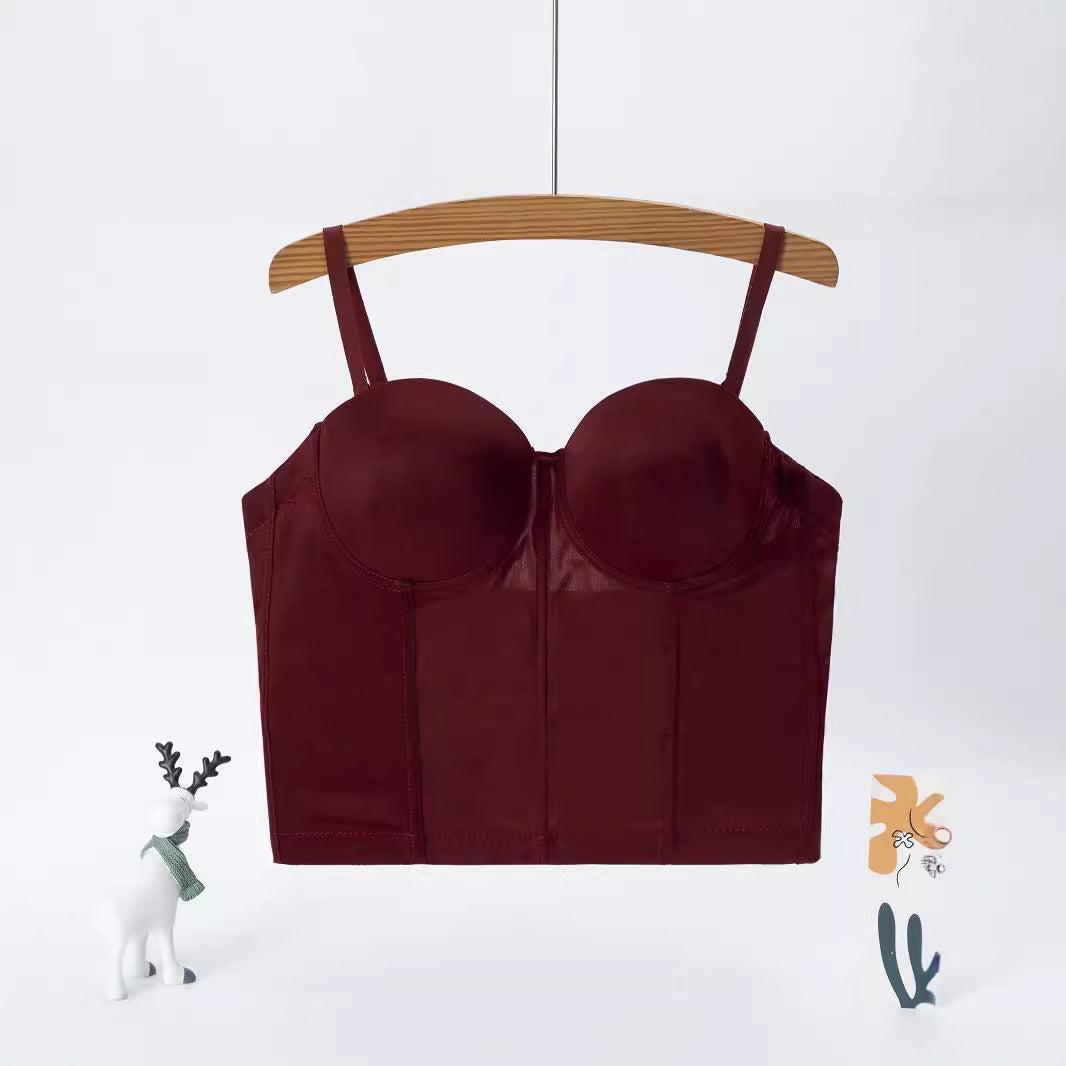 Women's Slim Fit Polyester Fishbone Camisole Wine Red