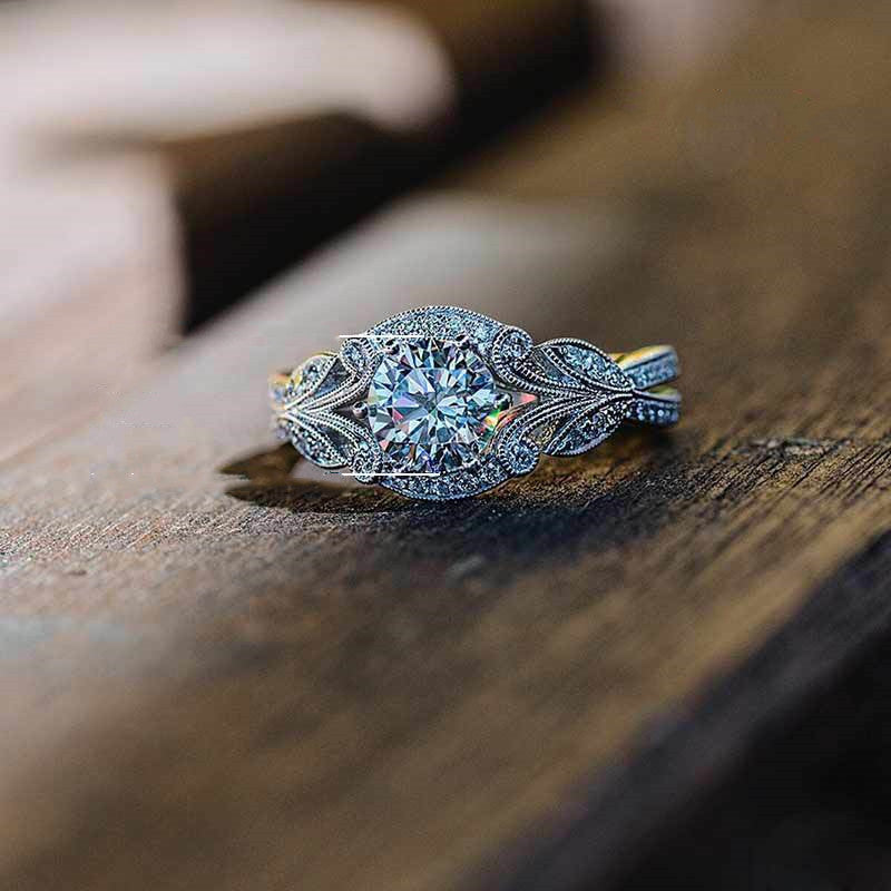 Tree leaf engagement wedding ring