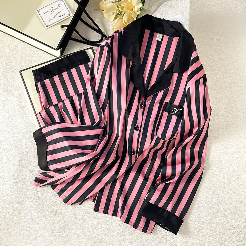 Unisex Four Sided Elastic Striped Polyester Home Wear Suit