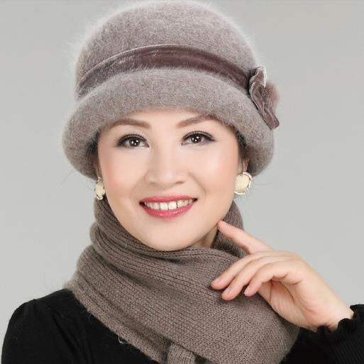 Rabbit Fur Blended Ribbon Hat for Middle-aged and Elderly Ladies