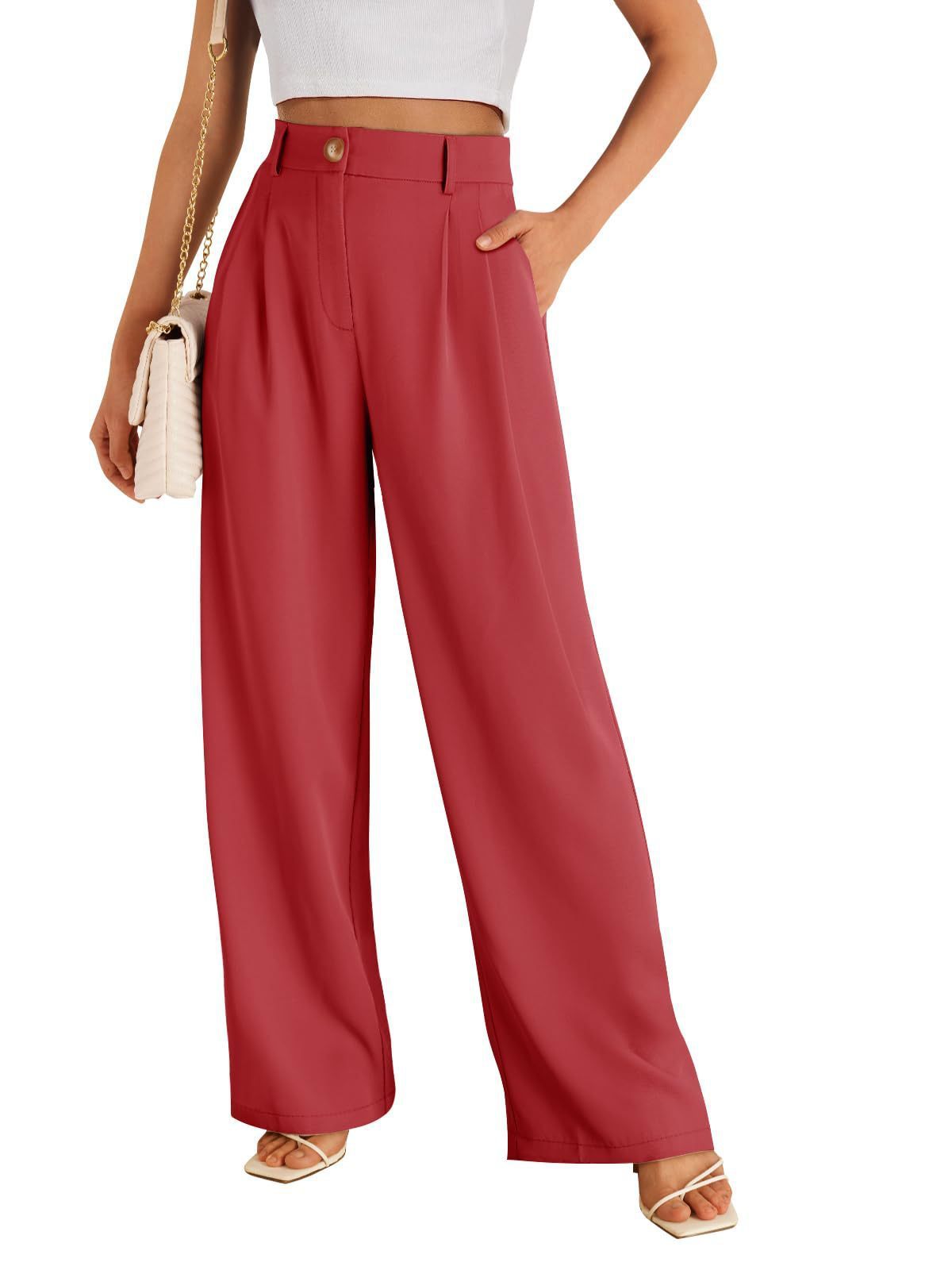 Women’s High-Waist Straight-Leg Pants with Zipper Detail – Elegant Polyester Trousers