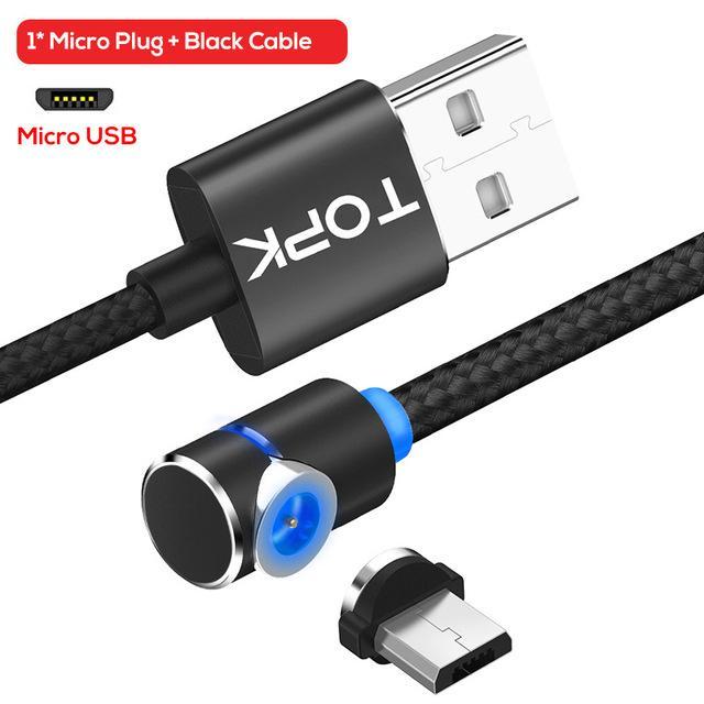 360° Rotating Magnetic Micro-USB Charging Cable – Fast Charge Phone Cord, LED, Nylon-Braided