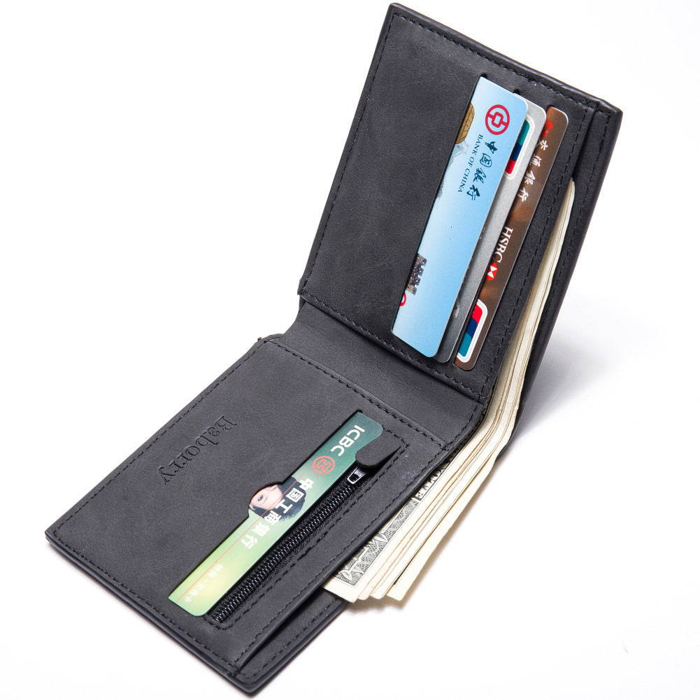 Men's Fashion Slim Wallet with Coin Zipper – Small Money Clip Purse
