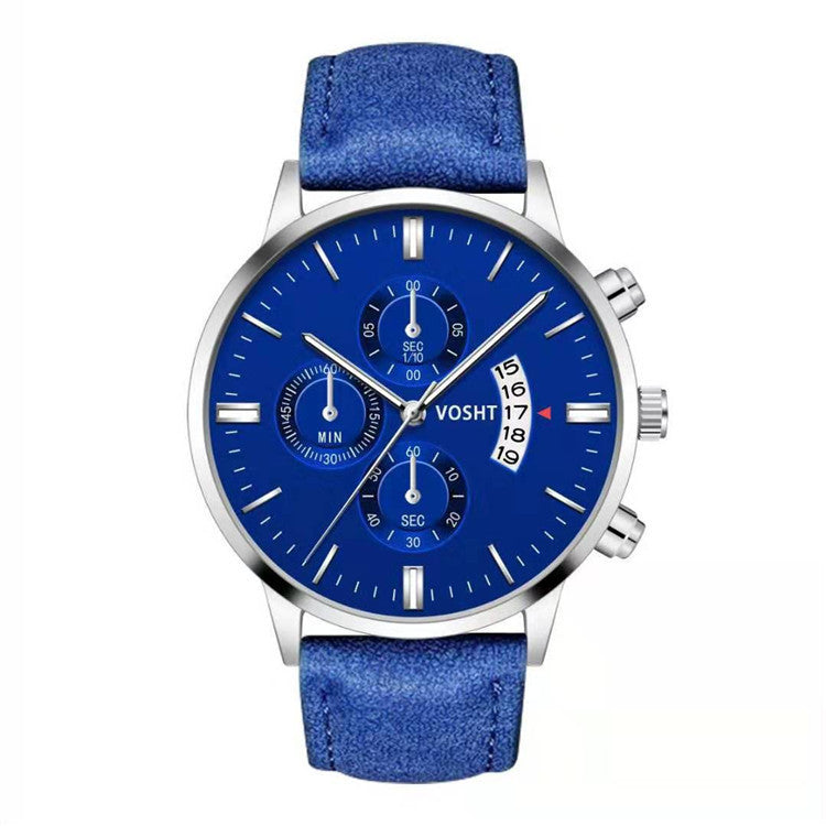 Men’s Business Quartz Watch – Three-Eye Design with Calendar